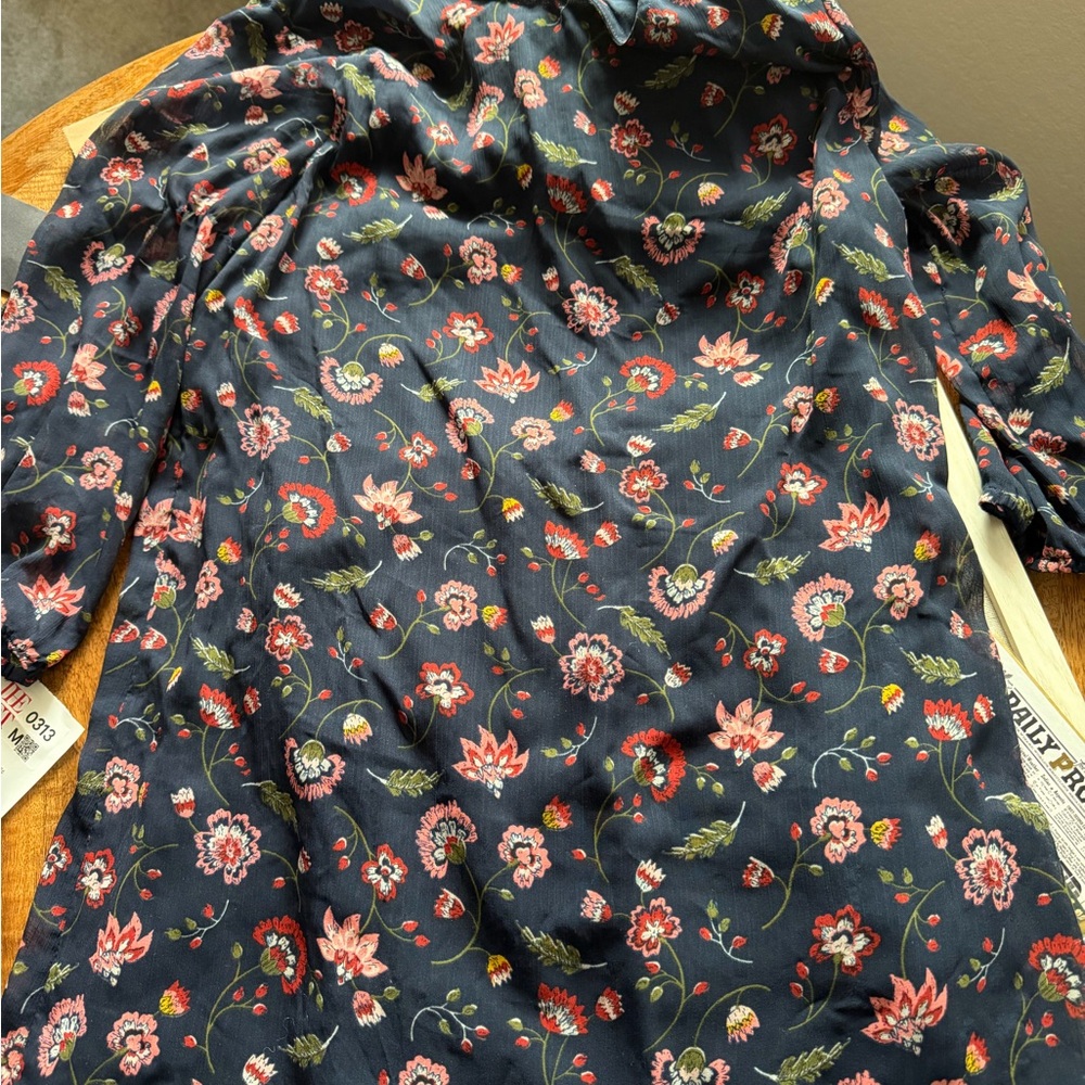 Hollister Navy Floral Midi Dress with Pink & Red Flowers